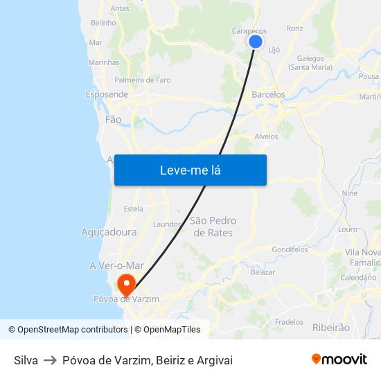 Silva to Póvoa de Varzim, Beiriz e Argivai map