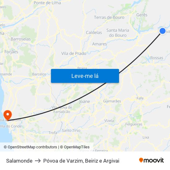 Salamonde to Póvoa de Varzim, Beiriz e Argivai map