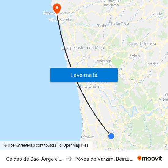 Caldas de São Jorge e Pigeiros to Póvoa de Varzim, Beiriz e Argivai map