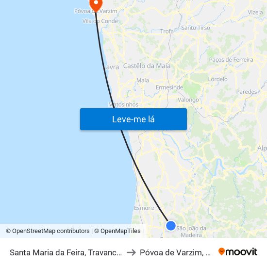 Santa Maria da Feira, Travanca, Sanfins e Espargo to Póvoa de Varzim, Beiriz e Argivai map