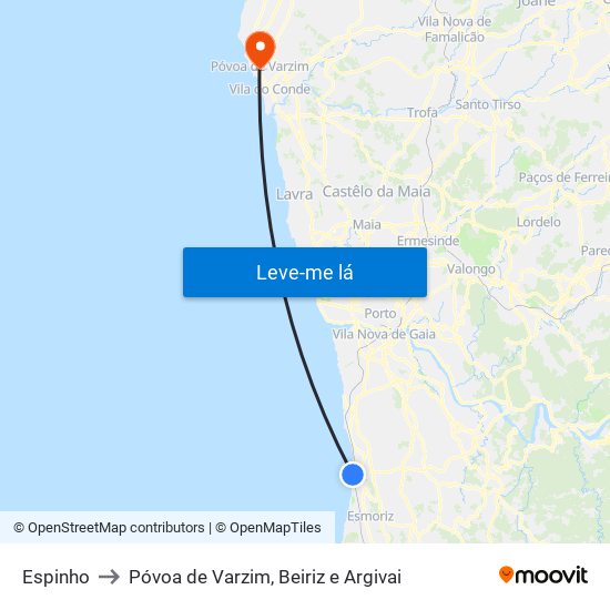 Espinho to Póvoa de Varzim, Beiriz e Argivai map