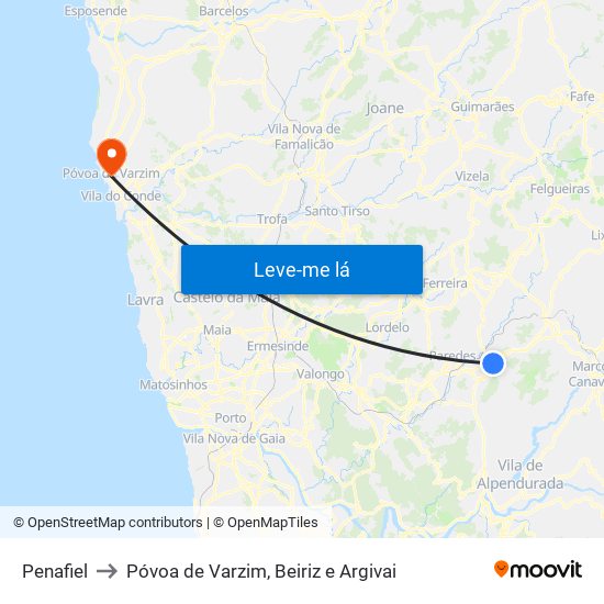 Penafiel to Póvoa de Varzim, Beiriz e Argivai map