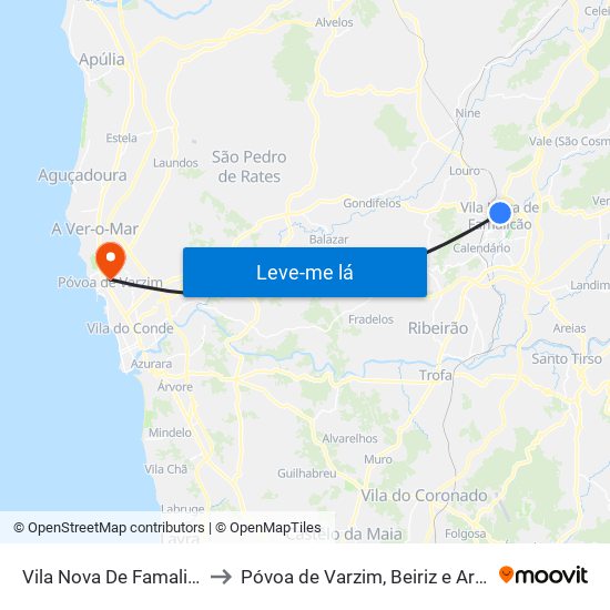 Vila Nova De Famalicão to Póvoa de Varzim, Beiriz e Argivai map