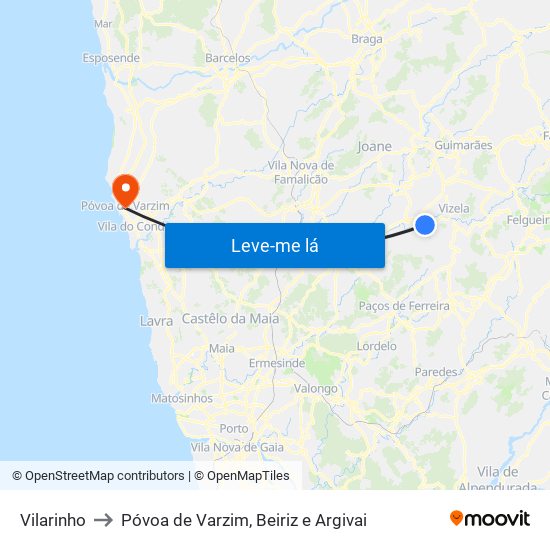 Vilarinho to Póvoa de Varzim, Beiriz e Argivai map