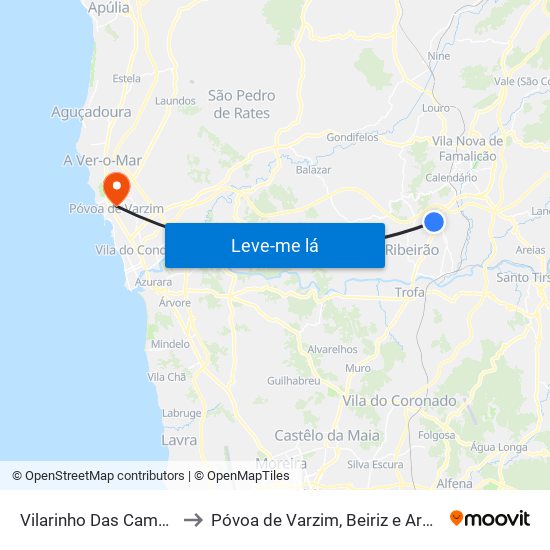 Vilarinho Das Cambas to Póvoa de Varzim, Beiriz e Argivai map