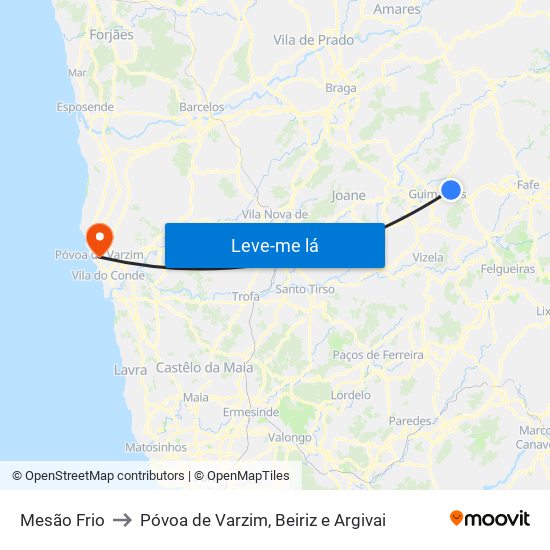 Mesão Frio to Póvoa de Varzim, Beiriz e Argivai map