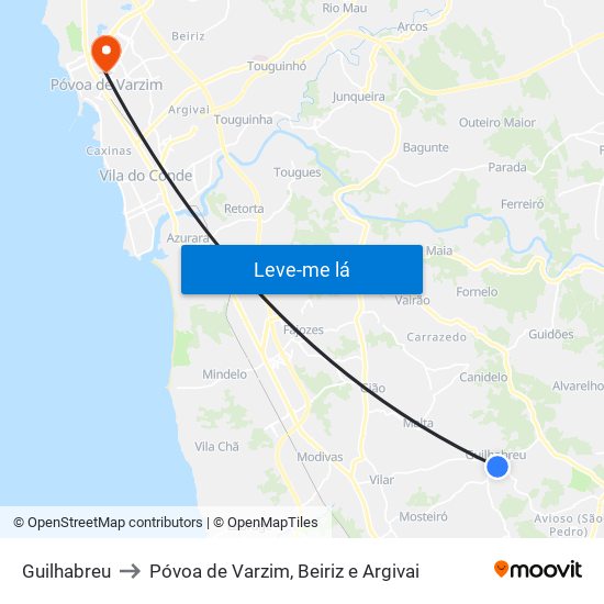 Guilhabreu to Póvoa de Varzim, Beiriz e Argivai map