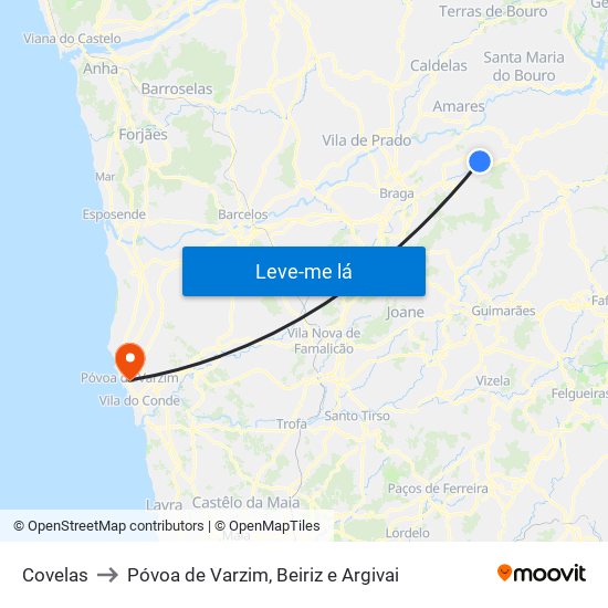 Covelas to Póvoa de Varzim, Beiriz e Argivai map