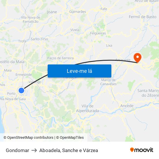 Gondomar to Aboadela, Sanche e Várzea map