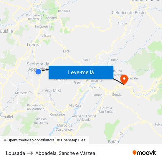 Lousada to Aboadela, Sanche e Várzea map