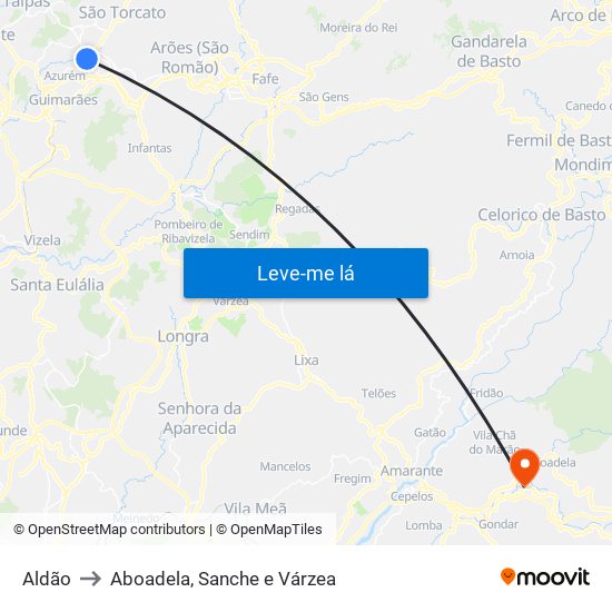 Aldão to Aboadela, Sanche e Várzea map