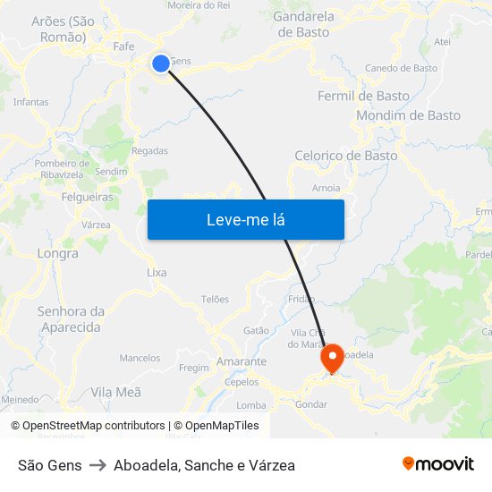 São Gens to Aboadela, Sanche e Várzea map