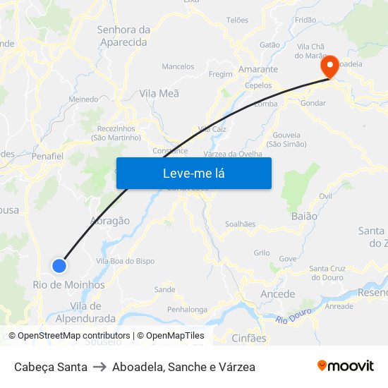 Cabeça Santa to Aboadela, Sanche e Várzea map