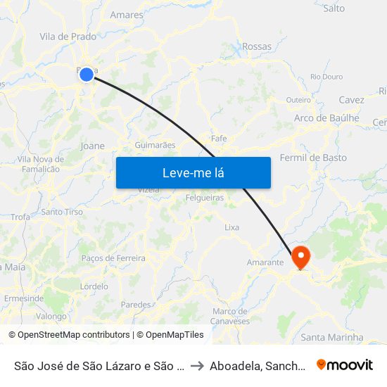 São José de São Lázaro e São João do Souto to Aboadela, Sanche e Várzea map