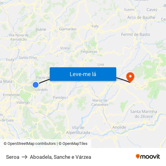 Seroa to Aboadela, Sanche e Várzea map