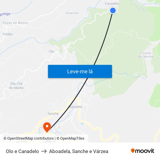Olo e Canadelo to Aboadela, Sanche e Várzea map