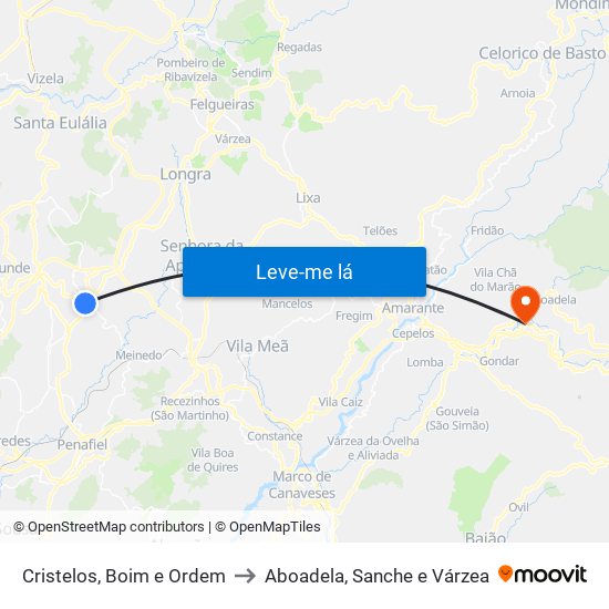 Cristelos, Boim e Ordem to Aboadela, Sanche e Várzea map