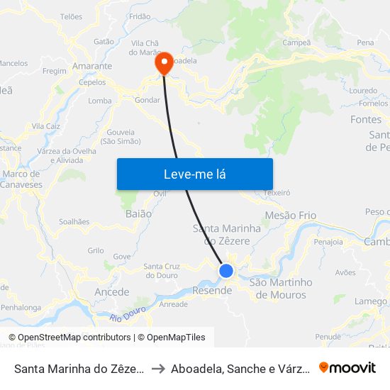 Santa Marinha do Zêzere to Aboadela, Sanche e Várzea map