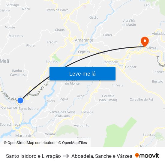 Santo Isidoro e Livração to Aboadela, Sanche e Várzea map