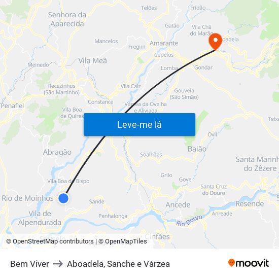 Bem Viver to Aboadela, Sanche e Várzea map