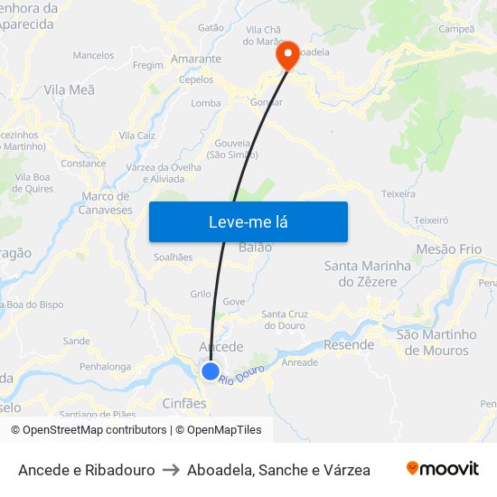 Ancede e Ribadouro to Aboadela, Sanche e Várzea map