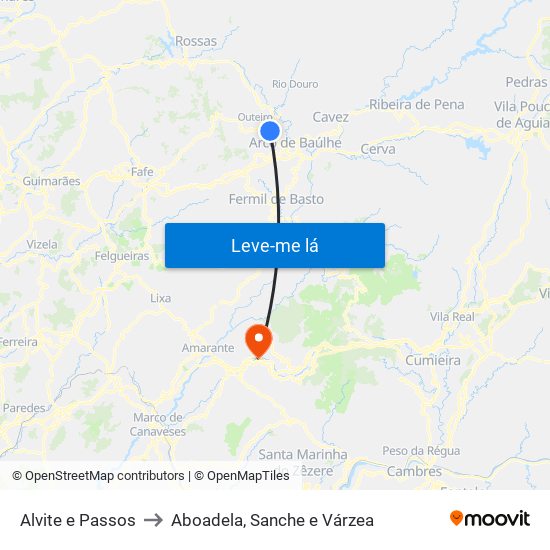 Alvite e Passos to Aboadela, Sanche e Várzea map