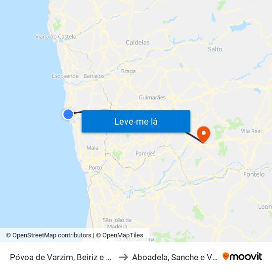 Póvoa de Varzim, Beiriz e Argivai to Aboadela, Sanche e Várzea map