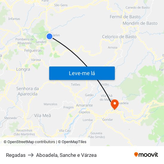 Regadas to Aboadela, Sanche e Várzea map