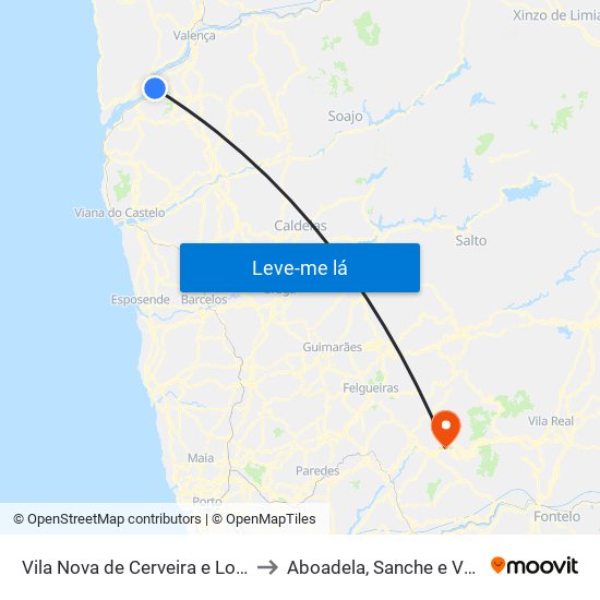 Vila Nova de Cerveira e Lovelhe to Aboadela, Sanche e Várzea map