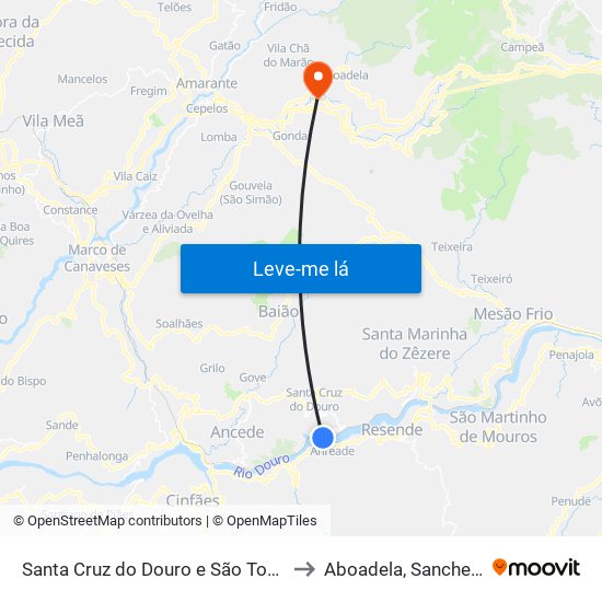 Santa Cruz do Douro e São Tomé de Covelas to Aboadela, Sanche e Várzea map