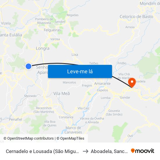 Cernadelo e Lousada (São Miguel e Santa Margarida) to Aboadela, Sanche e Várzea map
