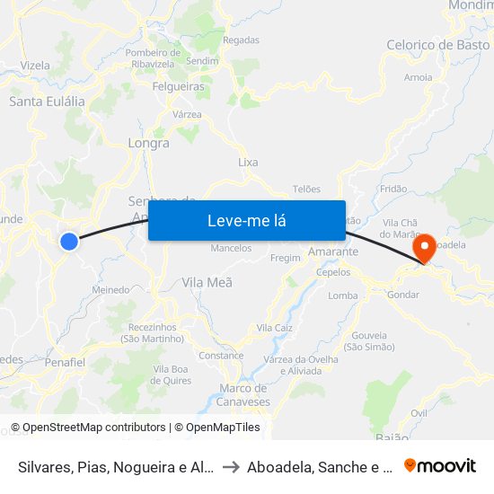 Silvares, Pias, Nogueira e Alvarenga to Aboadela, Sanche e Várzea map