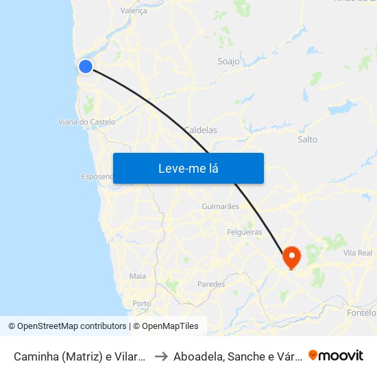 Caminha (Matriz) e Vilarelho to Aboadela, Sanche e Várzea map