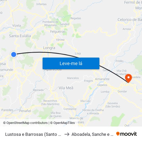 Lustosa e Barrosas (Santo Estêvão) to Aboadela, Sanche e Várzea map