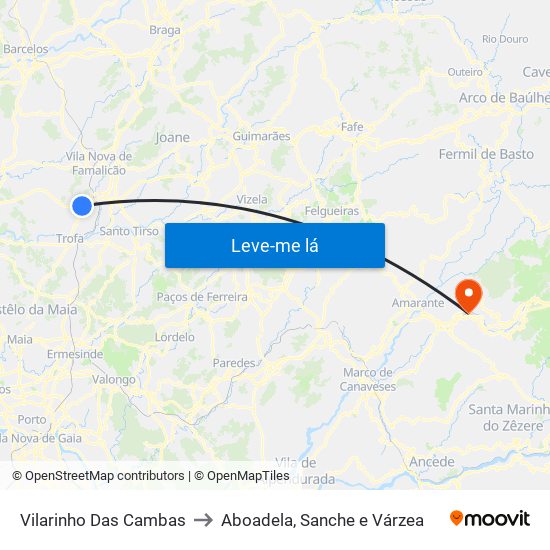 Vilarinho Das Cambas to Aboadela, Sanche e Várzea map