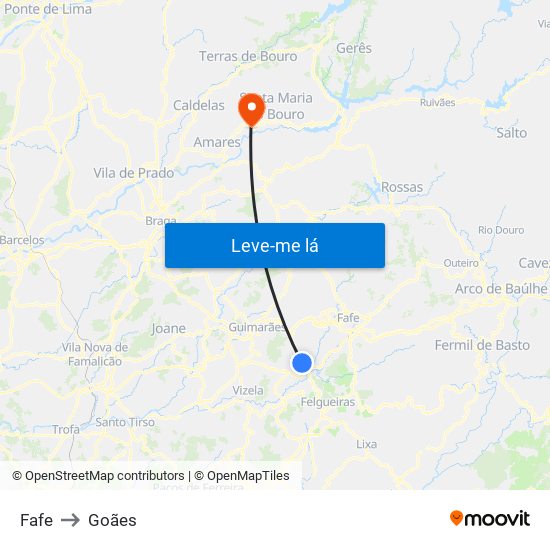 Fafe to Goães map