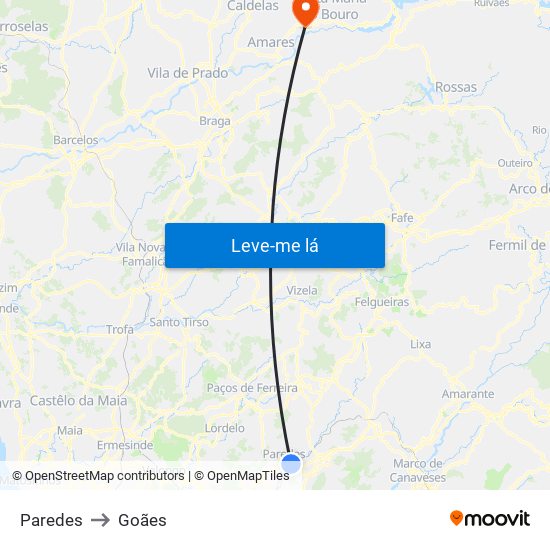 Paredes to Goães map