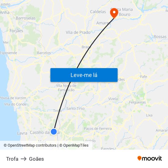 Trofa to Goães map