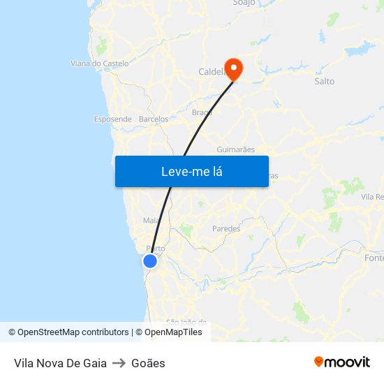 Vila Nova De Gaia to Goães map