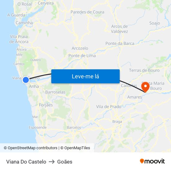 Viana Do Castelo to Goães map