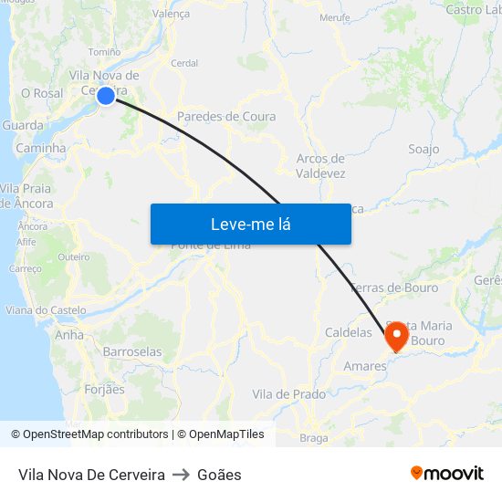 Vila Nova De Cerveira to Goães map