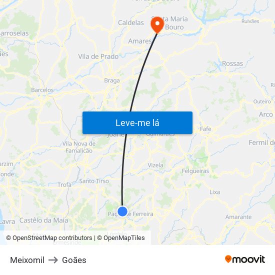 Meixomil to Goães map