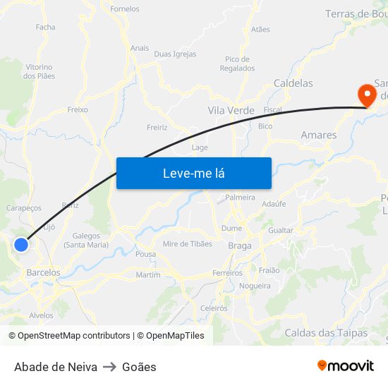 Abade de Neiva to Goães map