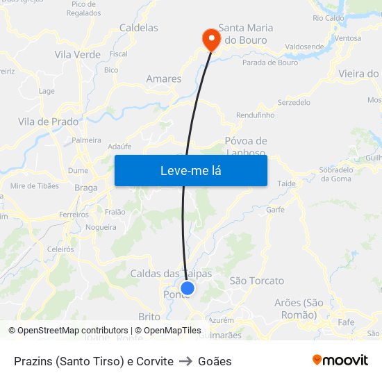 Prazins (Santo Tirso) e Corvite to Goães map