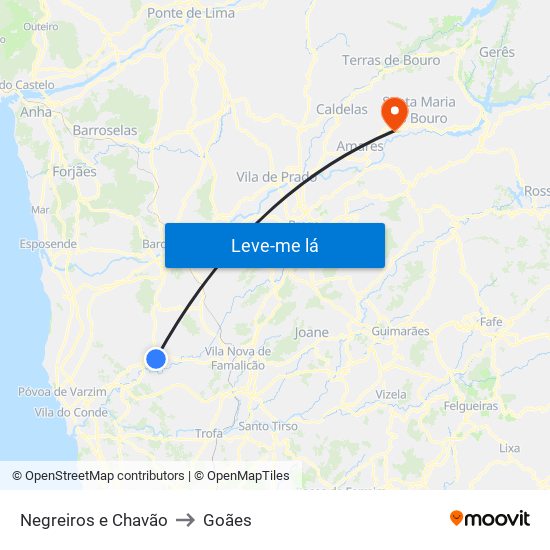 Negreiros e Chavão to Goães map