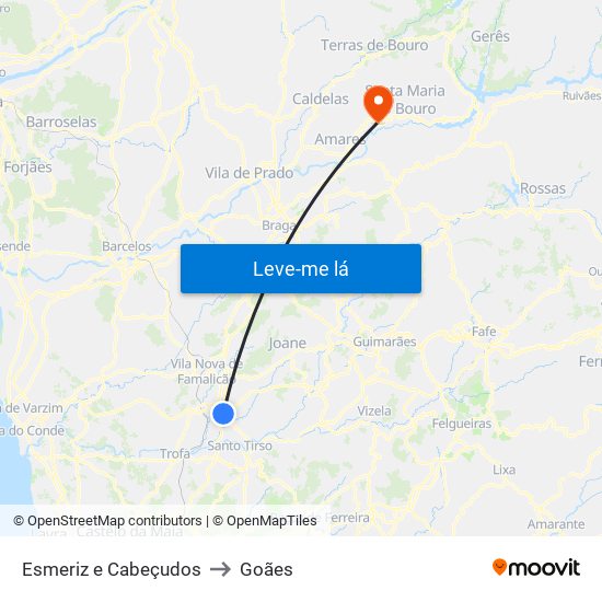 Esmeriz e Cabeçudos to Goães map