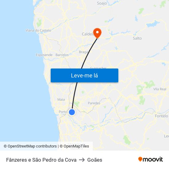 Fânzeres e São Pedro da Cova to Goães map