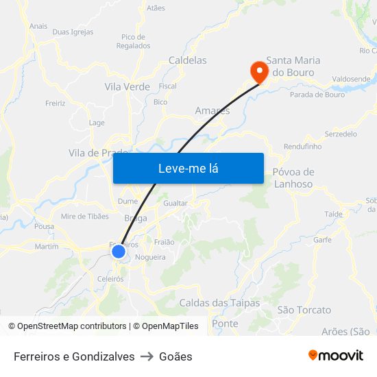 Ferreiros e Gondizalves to Goães map