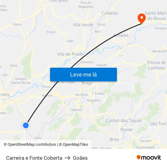 Carreira e Fonte Coberta to Goães map