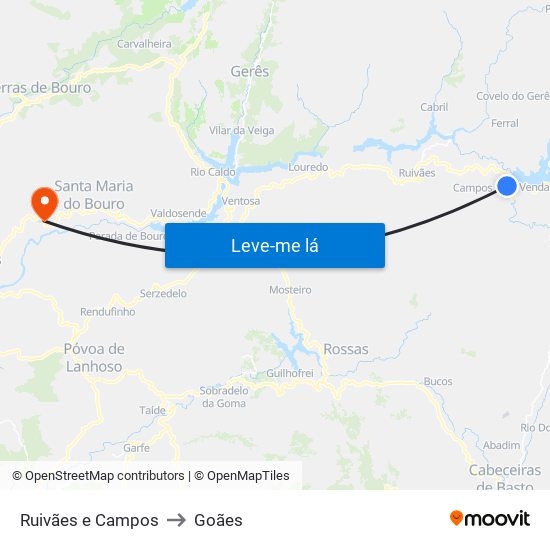 Ruivães e Campos to Goães map